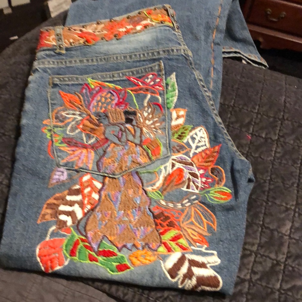 Basil and Maude embroidered and studded jeans